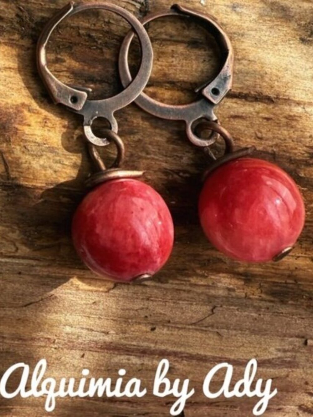 Red jade Sphere Hoop Earrings